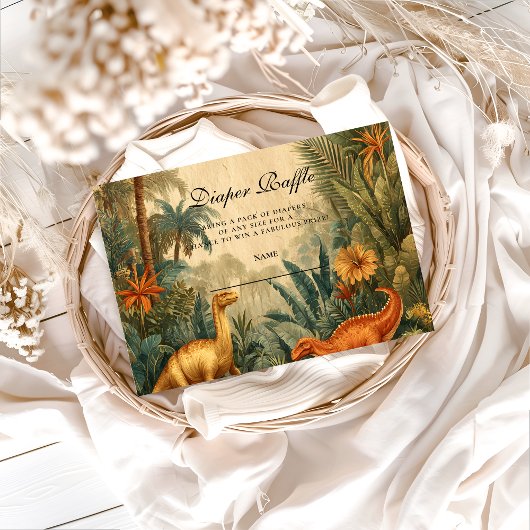 Vintage Jungle Dinosaur Baby Shower Diapper Raffle エンクロージャーカード