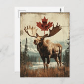 Vintage Kanada Elch Mit Kanadischem Ahornblatt ポストカード (正面/裏面)