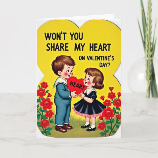 Vintage Kids Valentine Heart Card カード (正面)