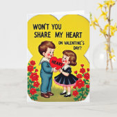 Vintage Kids Valentine Heart Card カード (黄色い花)