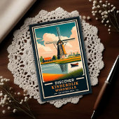 Vintage Kinderdijk Windmills Travel ポストカード