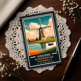 Vintage Kinderdijk Windmills Travel ポストカード
