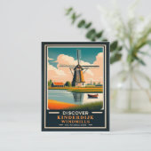 Vintage Kinderdijk Windmills Travel ポストカード (スタンド正面)