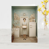 Vintage Kitchen Cake Portrait カード (黄色い花)