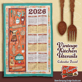 Vintage Kitchen Utensils Calendar Towel 2026 キッチンタオル