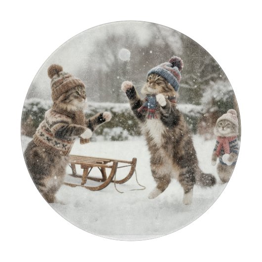 Vintage Kitties Snowball Fight Cutting Board カッティングボード (正面)