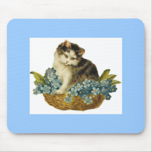 Vintage Kitty in Basket Mouse Pad マウスパッド