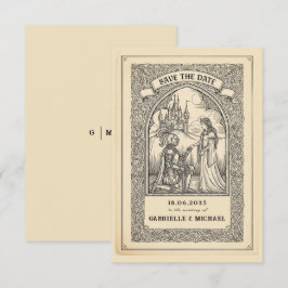 Vintage Knight Medieval Sketch Save The Date Card セーブザデート