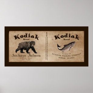 Vintage Kodiak Salmon Label ポスター