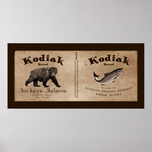 Vintage Kodiak Salmon Label ポスター (正面)