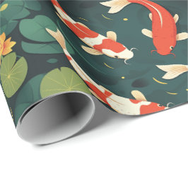 Vintage Koi Fish and Golden Lotus Floral Gift  ラッピングペーパー