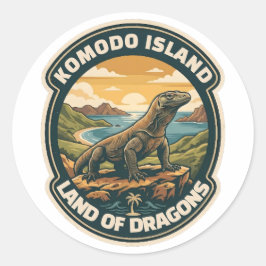 Vintage Komodo Island National Park Indonesia Retr ラウンドシール