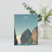 Vintage Krabi Thailand Travel illustration ポストカード (スタンド正面)