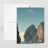 Vintage Krabi Thailand Travel illustration ポストカード (正面/裏面)