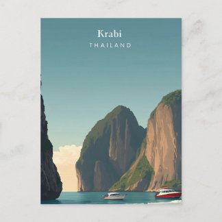 Vintage Krabi Thailand Travel illustration ポストカード