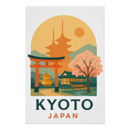 Vintage Kyoto Japan Travel Poster – Minimalist  ポスター