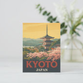Vintage Kyoto Japan Travel Poster Pagoda ポストカード (スタンド正面)