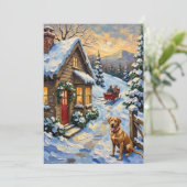 Vintage Labrador Retriever Christmas Cottage シーズンカード (スタンド正面)