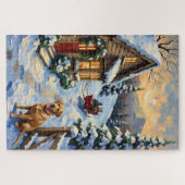 Vintage Labrador Retriever Christmas Cottage ジグソーパズル (横)