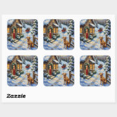 Vintage Labrador Retriever Christmas Cottage スクエアシール (シート)