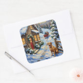 Vintage Labrador Retriever Christmas Cottage スクエアシール (封筒)