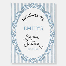 Vintage Lace Blue Bridal Shower Welcome Sign