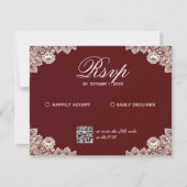 Vintage Lace Burgundy Romantic Wedding 出欠カード (正面)