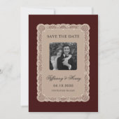 Vintage  Lace Burgundy Save the Date (正面)