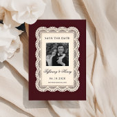 Vintage Lace Burgundy Save the Date