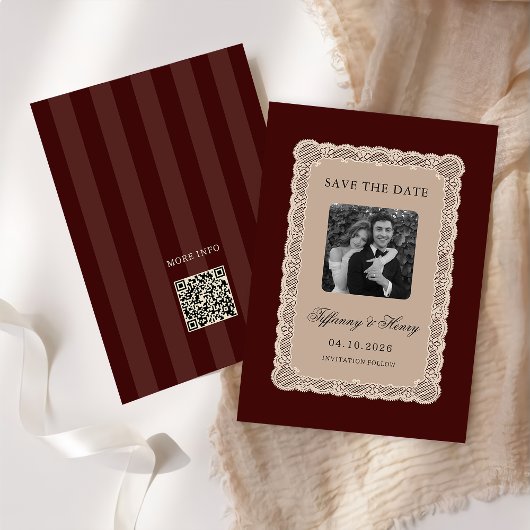 Vintage  Lace Burgundy Save the Date