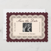 Vintage  Lace Burgundy Save the Date (正面)