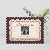 Vintage  Lace Burgundy Save the Date (スタンド正面)