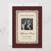 Vintage  Lace Burgundy Save the Date (正面)
