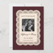 Vintage  Lace Burgundy Save the Date (正面)