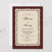 Vintage Lace Burgundy Wedding Invitation 招待状 (正面)