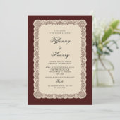 Vintage Lace Burgundy Wedding Invitation 招待状 (スタンド正面)