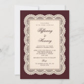 Vintage Lace Burgundy Wedding Invitation 招待状 (正面)