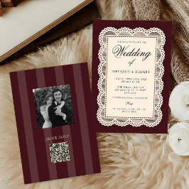 Vintage Lace Burgundy Wedding Invitation 招待状