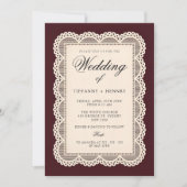 Vintage Lace Burgundy Wedding Invitation 招待状 (正面)