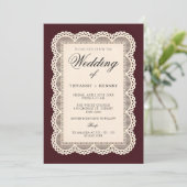Vintage Lace Burgundy Wedding Invitation 招待状 (スタンド正面)