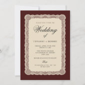 Vintage Lace Burgundy Wedding Invitation 招待状 (正面)
