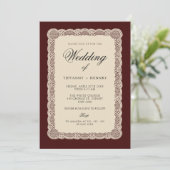 Vintage Lace Burgundy Wedding Invitation 招待状 (スタンド正面)
