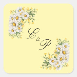 Vintage Lace & Daisies Floral Wedding スクエアシール