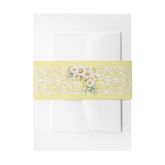 Vintage Lace & Daisies Floral Wedding 招待状ベリーバンド (正面例)