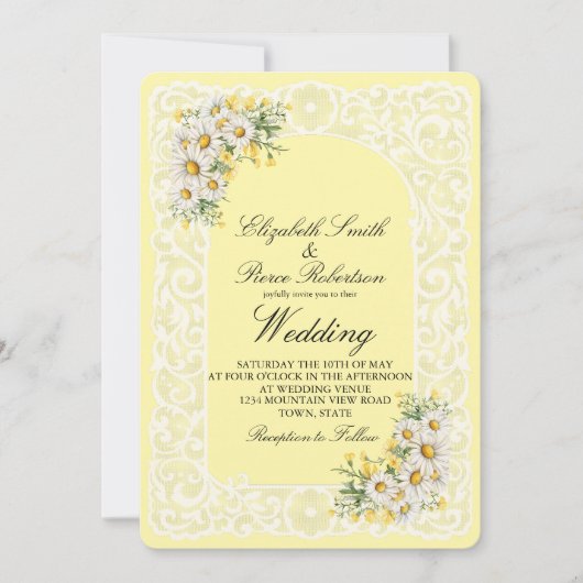 Vintage Lace & Daisies Wedding Invitation 招待状 (正面)