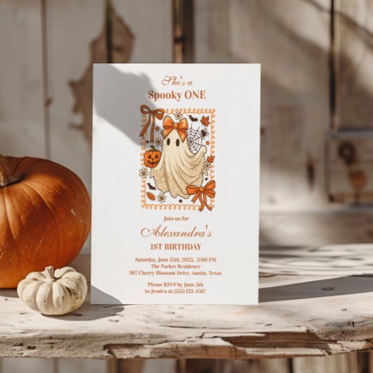 Vintage Lace Ghost Coquette Halloween  1st Birthda 招待状