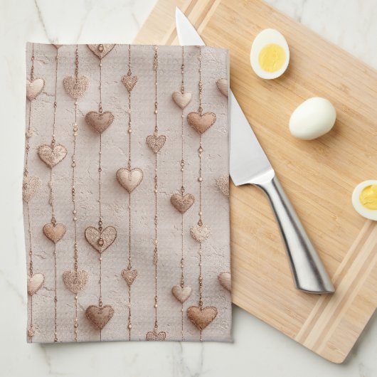 Vintage Lace Heart Strings キッチンタオル (四つ折り)