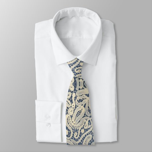 Vintage Lace-Inspired Pattern in Navy Champagne  ネクタイ (タイ)