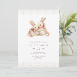 Vintage Lace Pink Some Bunny Baby Shower 招待状