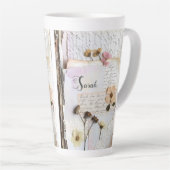 Vintage Lace Pressed Flower Shabby Chic カフェラテマグ (右アングル)